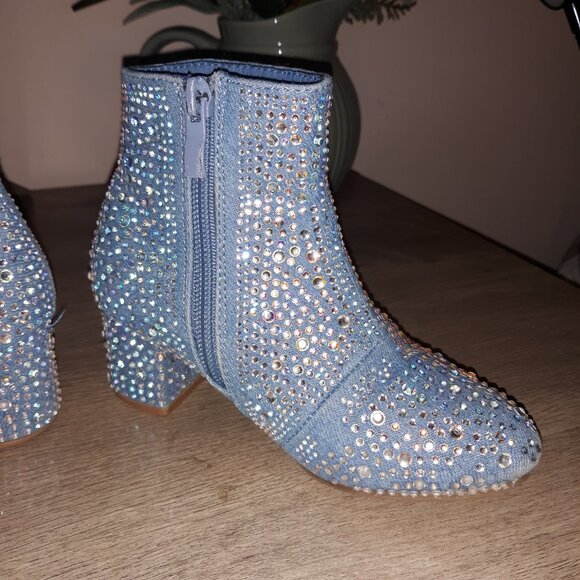 Girls Rhinestone Bling Denim Booties - Size: 11 - Picture 8 of 12
